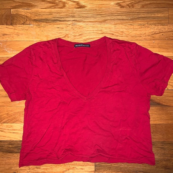 Red Brandy Melville V-Neck Crop Top - Picture 4 of 4